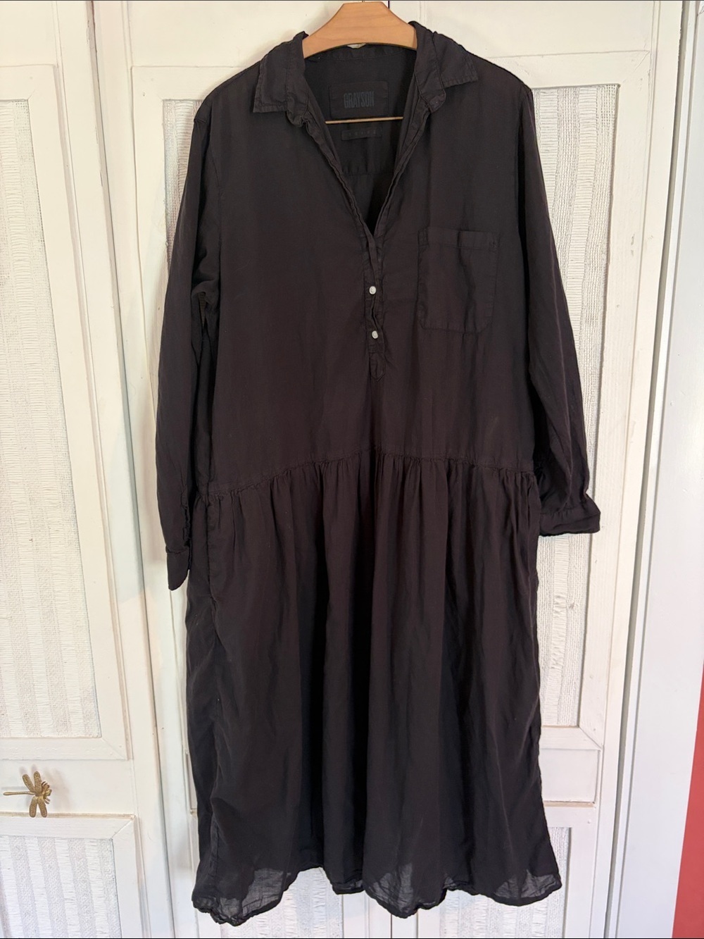 Grayson Changemaker Shirt Dress MIDI Black Oversized Women’s Size Medium M - Picture 2 of 5